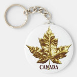 Canada Souvenir Key Chain Gold Chrome Maple Leaf