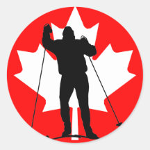 Canadian flag crosscountry skier round stickers