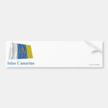 Canary Islands Waving Flag with Name in Spanish Bumper Sticker