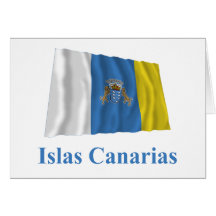 Canary Islands Waving Flag with Name in Spanish Card