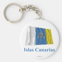 Canary Islands Waving Flag with Name in Spanish Keychains