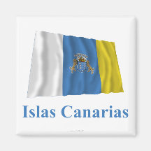 Canary Islands Waving Flag with Name in Spanish Refrigerator Magnet