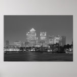 Canary Wharf at night posters