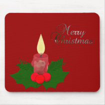Candle And Holly Merry Christmas Mousepad