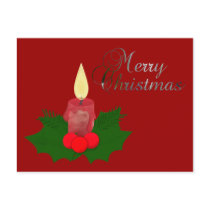 Candle And Holly Merry Christmas Postcard