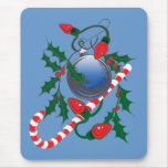 Candy Cane, Christmas Lights & Holly design mousepads