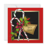 Candy Cane Holly Red Christmas Party invitations