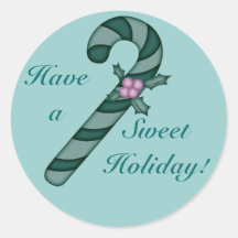Candy Cane In Shades of Blue/Green Round Sticker