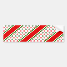 Candy cane stripes with red green snowflakes bumper sticker