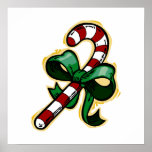Candy Cane with Bow posters