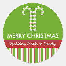 Candy Canes green Candy Gift Jar Round Label Sticker