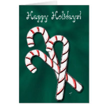 Candy Canes, Green Greeting Cards