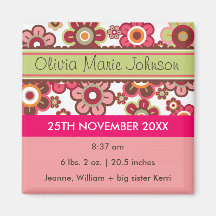 Candy Daisies Pattern Birth Announcement Magnet
