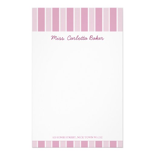 Candy Pink Stripe Personal Stationery
