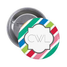 Candy Stripe Thick Diagonal - Edit the Text Pinback Button