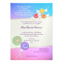 Candy Sweet Bat Mitzvah Blue Raspberry Personalized Announcement