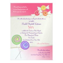 Candy Sweet Bat Mitzvah Watermelon Pink D Custom Invitation