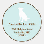 Canine blue brown dog custom name address label round stickers