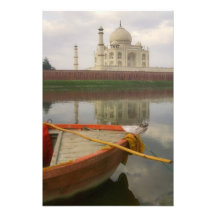 Canoe in water with Taj Mahal, Agra, India Photographic Print