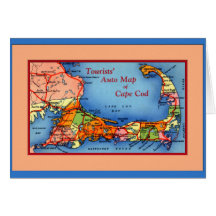 Cape Cod Massachusetts Tourists Auto Map Greeting Cards