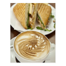 Cappuccino and panini lunch post card