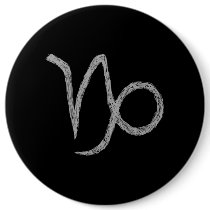 Capricorn. Zodiac Astrology Sign. Black. Pinback Buttons