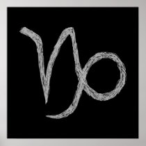Capricorn. Zodiac Astrology Sign. Black. Print