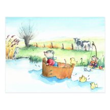 Captain Mouse on Boat Postcard