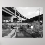 Car overpass train overpass and canal in Richmond posters