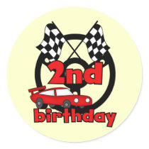 Car Racing 2nd Birthday Tshirts and Gifts Round Stickers