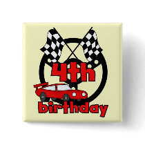 Car Racing 4th Birthday Tshirts and Gifts Pin