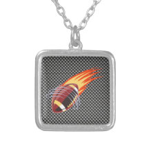 Carbon Fibre look Flaming Football Personalised Necklace