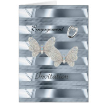 Card Engagement Silver Blue Ring Butterflies