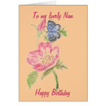 Card for Nan. Pretty butterfly on pink flower