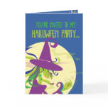CARD Happy Halloween Party Invitation Green Witch