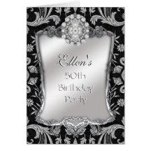 Card Invitation 50th Birthday Party Brocade Silver