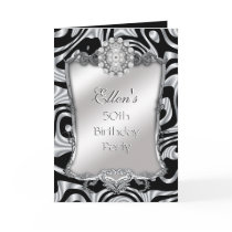 Card Invitation 50th Birthday Party Silver Silk