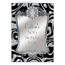 Card Invitation 50th Birthday Party Silver Silk