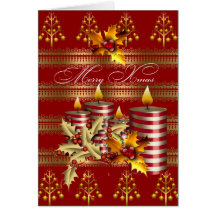 Card Merry Xmas Red Gold Christmas Candles
