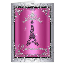 Card Quinceanera Pink Silver Tiara Eiffel Tower