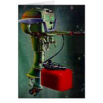 Card Retro Fishing Trip Outboard Motor Red Tank