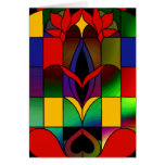 Card Vintage Art Stained Glass Window Red