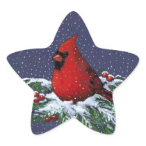 Cardinal in Snow: Christmas Star Sticker