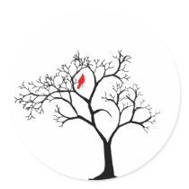 Cardinal Red Bird in Snowy Winter Tree Stickers
