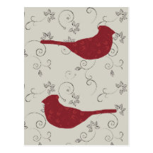 Cardinals and Flowering Vines Postcard
