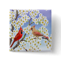 Cardinals in Flowering Tree Button