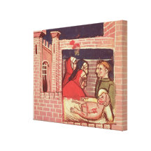 Caring for an injured man in a castle stretched canvas print