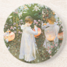 Carnation, Lily, Lily, Rose, Sargent Victorian Art Beverage Coaster