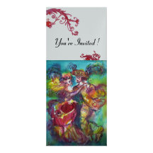 CARNIVAL DANCE vibrant blue red flourish champagne Custom Invitation