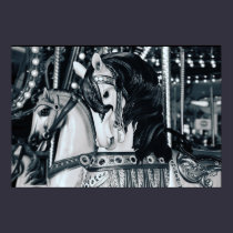 Carnival Ride Horse Carousel - Black & White Photo posters